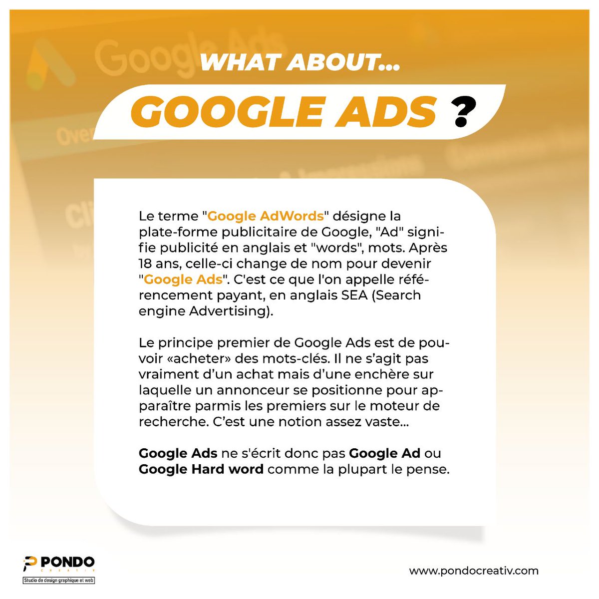 PondoCreativ's tweet photo. #WHATABOUT... #GoogleAds ?
Nous sommes nombreux à entendre et prononcer ce groupe de mots. Connaissons-nous vraiment sa signification ? Savons-nous le prononcer, l'écrire ou l'utiliser ? Nous vous donnons quelques détails utiles.👇 Avez-vous des questions ?
#WeCreateWithYou https://t.co/N0zgMjrBxV