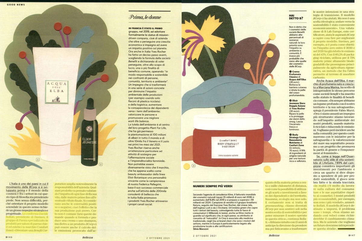 "Siamo diventati B Corp per non sentirci soli nella nostra scelta di sostenibilità e per poter misurare il nostro operato in quest'ottica." Così Davide Bollati, Presidente del Gruppo Davines, commenta il nostro impegno su D - La Repubblica.

#Davines #SustainableBeauty