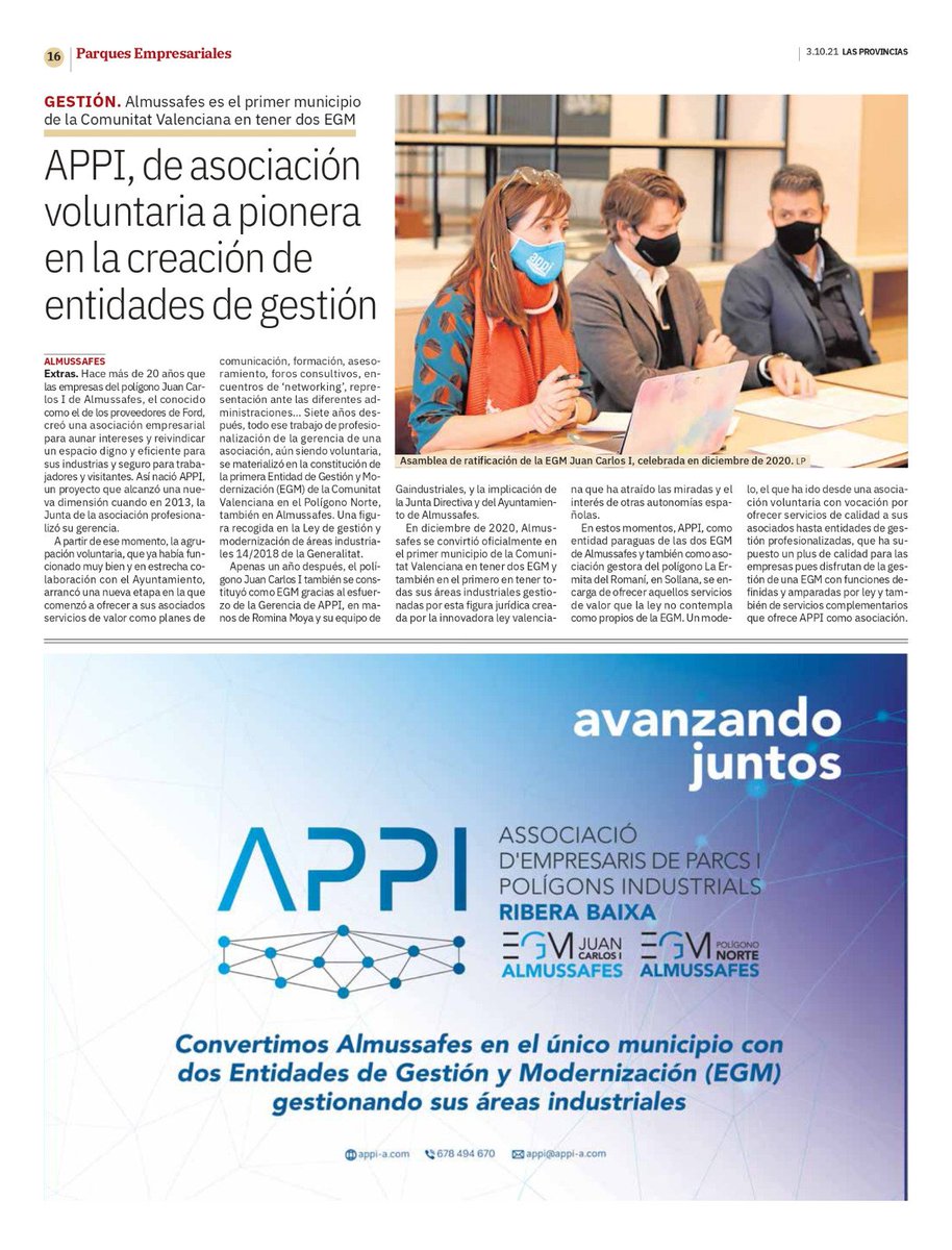 El diario <a href="/lasprovincias/">LAS PROVINCIAS</a> recoge la evolución de #APPI de asociación voluntaria a EGM en dos de sus polígonos.

¿Cómo? Con una buena gestión desde el principio de la mano de <a href="/RominaMoLo/">Romina Moya López</a>, primero, y <a href="/gaindustriales/">Gestión de áreas industriales by Romina Moya, S.L.</a>, después
#aaii #EGM