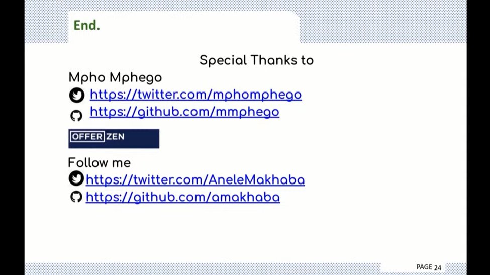 Carike_B's tweet photo. Awesome session thanks @AneleMakhaba &amp; @MphoMphego  #OfferZenswag @pyconza @TAKEALOT @Andela @SpanDigital @ThePSF @OfferZen @ThinkstCanary @afrolabs https://t.co/Kw0MK72IDO 😎🥳😎 https://t.co/w49w7Q5ewk
