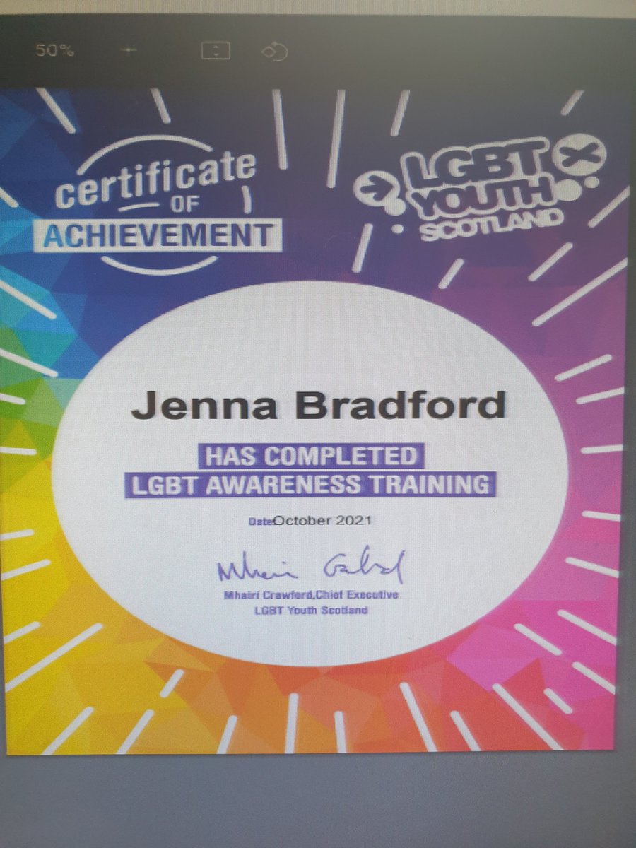 JennaBe1993's tweet photo. Informative, interactive and engaging training from @LGBTYS for Hazlehead's Silver Charter. Proud to have this certificate in my classroom for the young people to see. https://t.co/PY8cuJayjJ