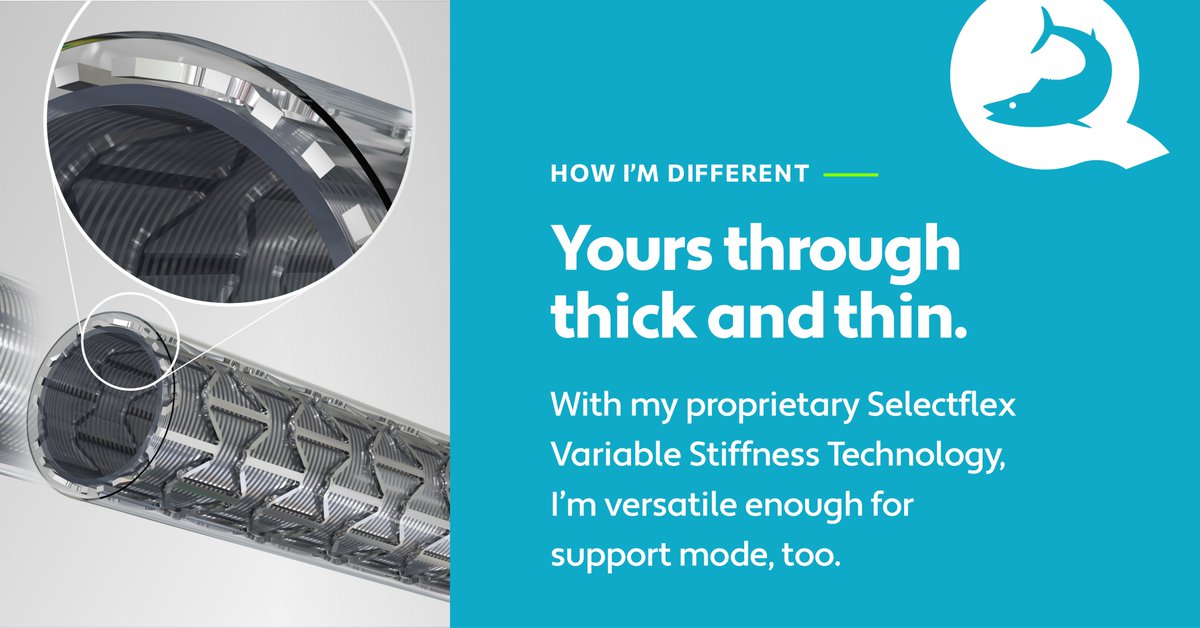 q_apel's tweet image. The proprietary #SelectFlex variable stiffness technology in my distal end means my #trackable body can shift into an exceptionally #supportive mode on demand. In this mode, my distal #scaffolding will resist bending, providing the ultimate #stability for device delivery.