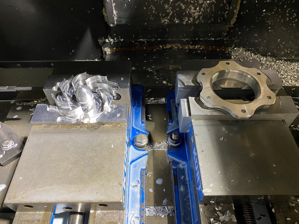 prpracing's tweet image. This machine is doing double duty. Its making impellers and 6 bolt bungs.