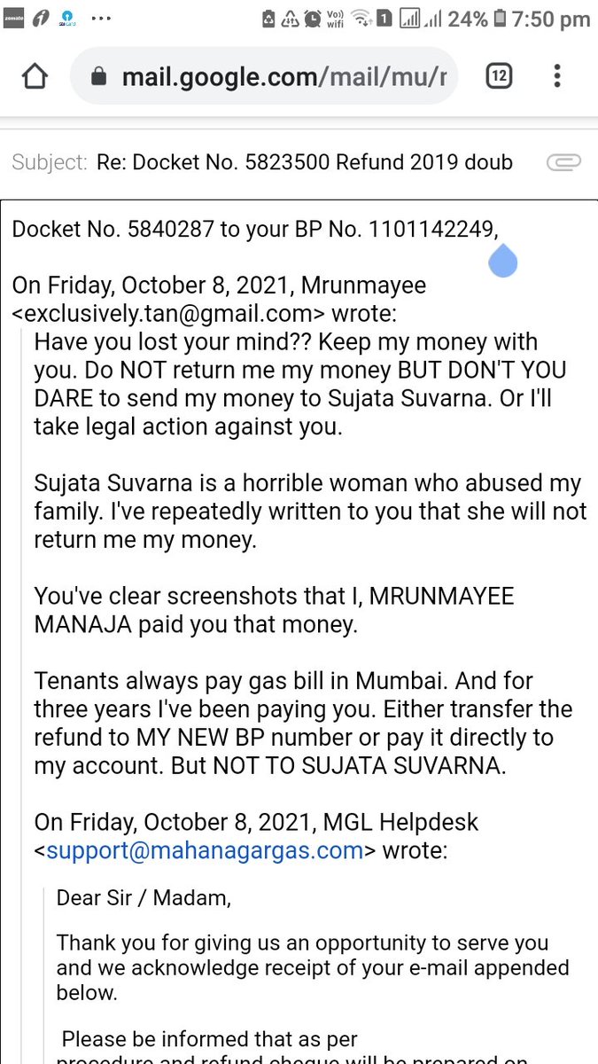 Doveranalyst's tweet photo. @mahanagargas @jagograhakjago @MoPNG_eSeva How can possibly decide to finally refund my money AFTER TWO YEARS 
&amp;
send it to WRONG person?
Docket No. 5840287
I, as tenant paid you
You've debit receipts from MY account
Your guts to write to me that you're returning it to the most abusive landlady Sujata Ravindra Suvarna? https://t.co/hInW4lddAF