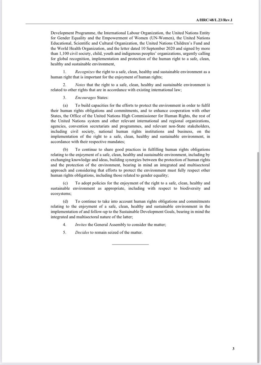 Here's the text of the freshly adopted Human Rights Council resolution recognising the right to a clean, healthy and sustainable environment: