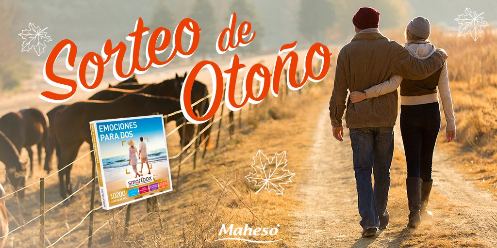 Maheso_news's tweet photo. En otoño, nuevas emociones y ¡ #Sorteo #Maheso !  

Regalamos un pack “Emociones para dos”.  

Participa: 
1. SIGUE a @Maheso_news 
2. Dale ❤️
3. MENCIONA 🗣con quién compartirías el premio  
4. REGÍSTRATE ⌨️ https://t.co/t7tXi5wJs3   

¡Tienes hasta el 24.10.21 a las 23:59h! https://t.co/uu2R1Xqic2