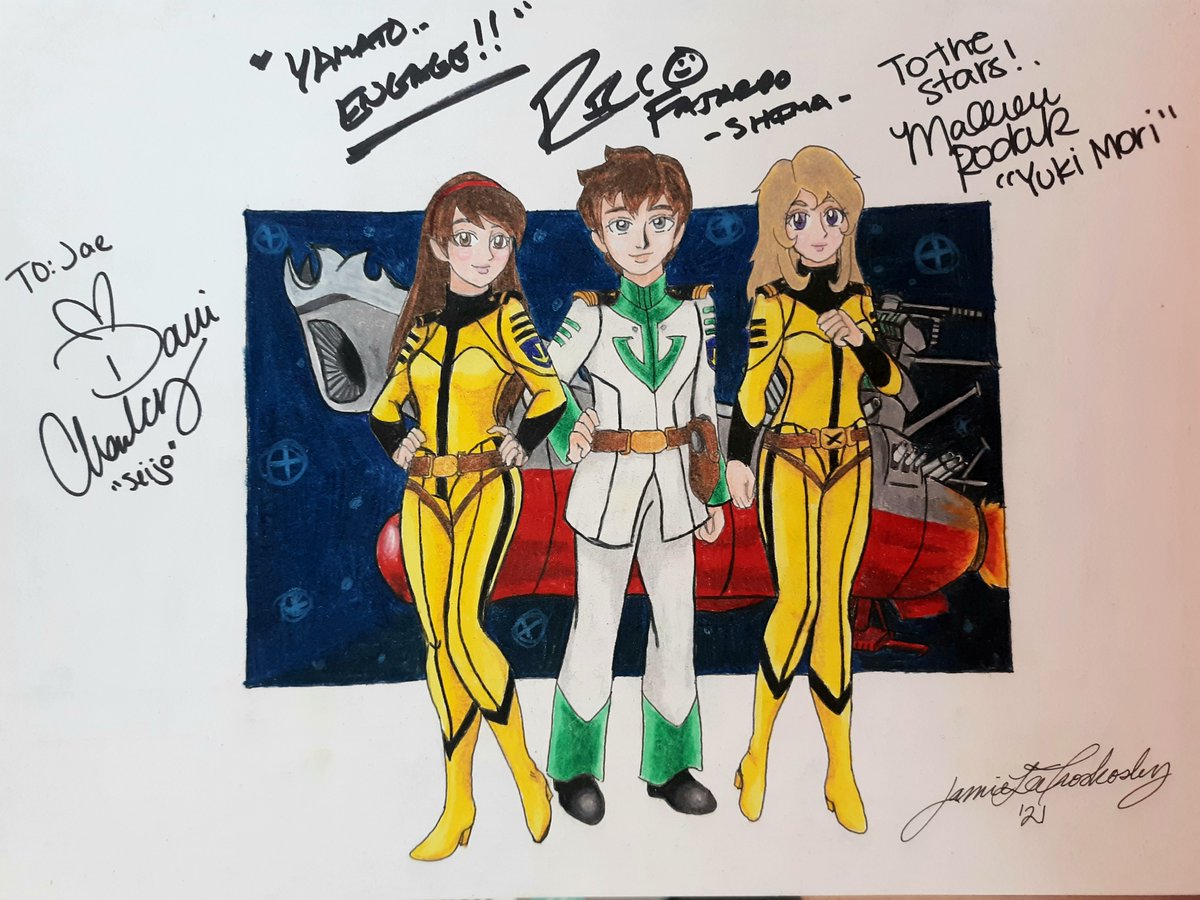 WesternesseLady's tweet photo. @SkiniMini07 @mall0rie @RiccoFajardo Thank you for signing my artwork! 
The Earth will survive with our Star Blazers! https://t.co/oRxYEB8TMt