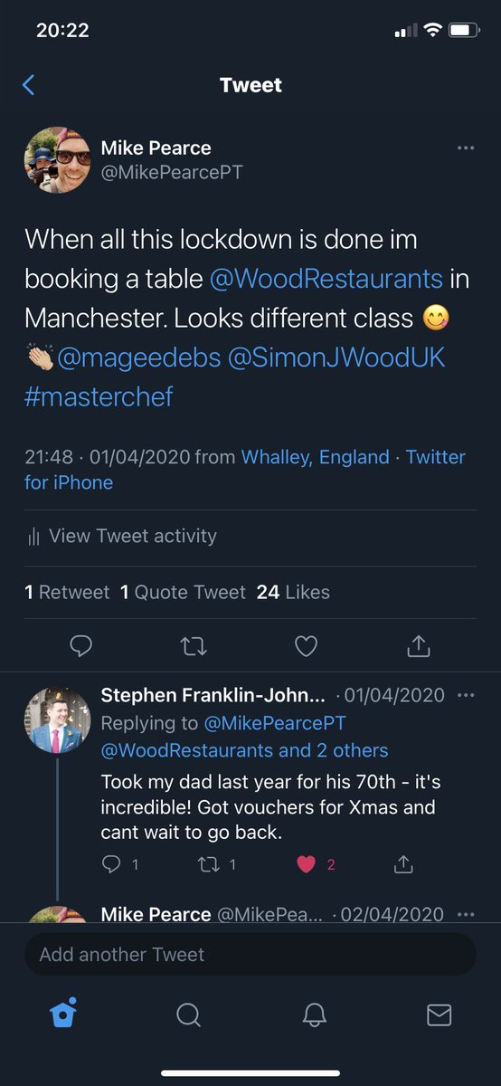 It took longer than first expected but sticking to my word from back in April 2020 and we are getting excited for our visit to <a href="/WoodRestaurants/">Wood Manchester</a> in 2 weeks <a href="/mageedebs/">Deborah</a> <a href="/SimonJWoodUK/">Simon Wood</a> see you there 👍🏻👌🏼🤩😋#6yearstogether