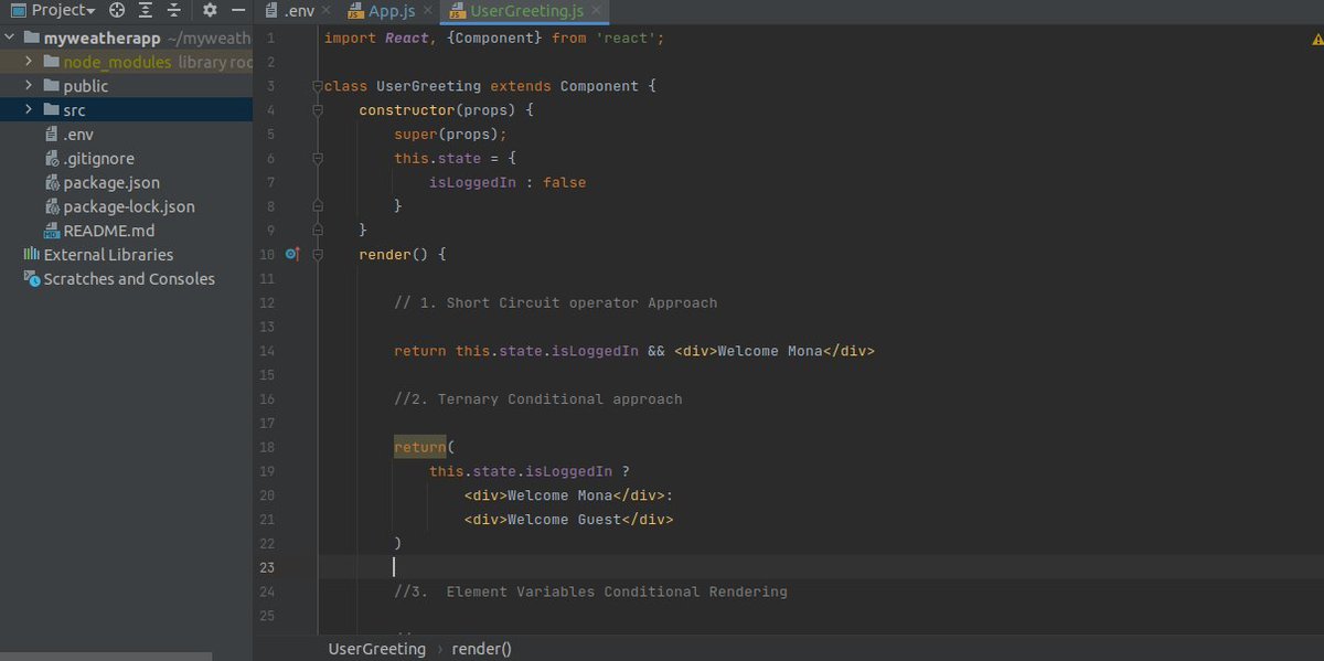 f_chepkorir's tweet photo. D14 of #100DaysOfCode
Learnt about conditional rendering approaches in reactjs
1.if/else
2.element variables
3.Ternary conditional operator
4.short circuit operator
#reactjs #100daysofcodechallenge #coding #keeppushing https://t.co/2aZjhdNFWA