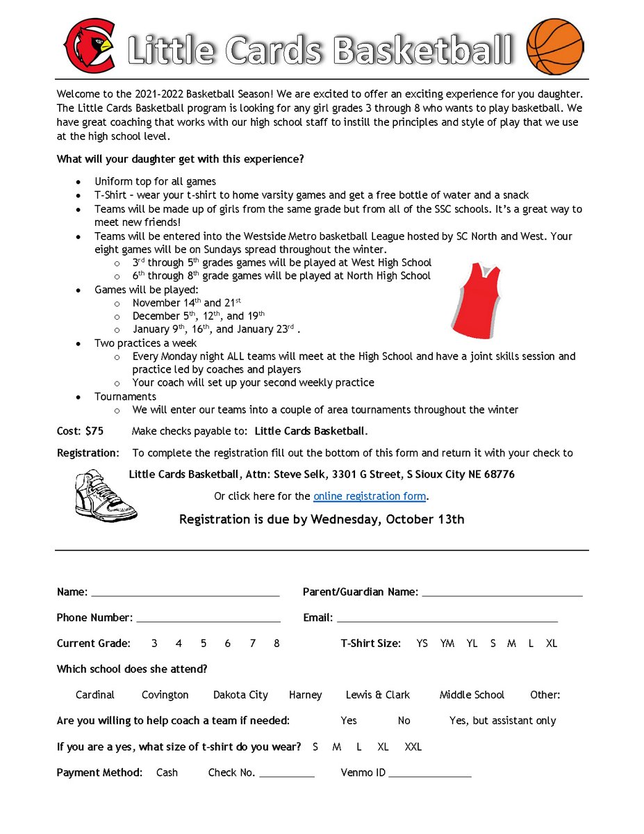 The Little Cards Basketball program is looking for any girl grades 3 through 8 who wants to play basketball. #GoCards #CardPride 
docs.google.com/forms/d/e/1FAI…