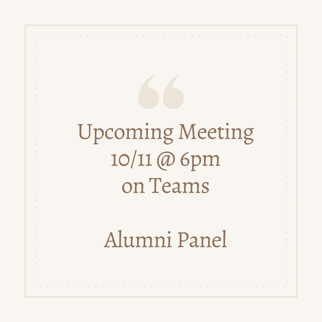 join us on monday at 6 pm on teams to hear from recent alumni!