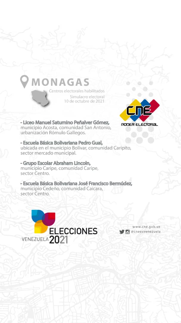 cneesvzla's tweet photo. Ubica cuáles son los centros habilitados en Monagas para el simulacro electoral del 10 de octubre, de cara a los comicios regionales y municipales del próximo 21 de noviembre.☝🏼 https://t.co/IcL7c2QHCP