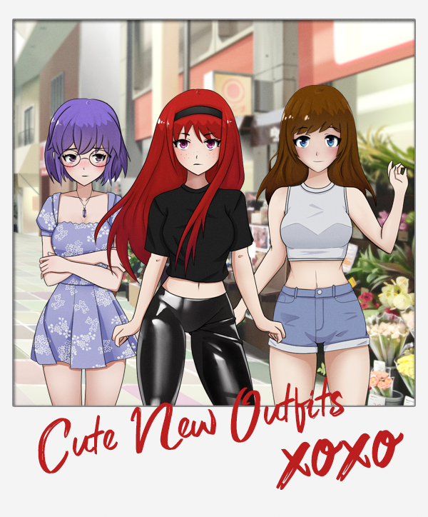 SnowfallStudio's tweet photo. Here's a fresh polaroid of the girls in their new drip<3 This brings us up to  4-5 outfits for the 4 main cast. whoever has the best outfit today can have a free steam key for beta ;)

#indiedev #visualnovel #vndev #drip #minicontest https://t.co/Dw7AlMLepy