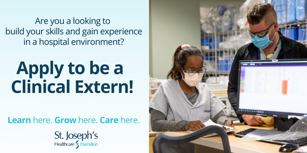 St. Joe’s Clinical Extern Program allows students to grow their skills, contribute to patient care and build relationships in a hospital environment. Visit JoinStJoes.ca to apply or click here: bit.ly/3DpLrNe