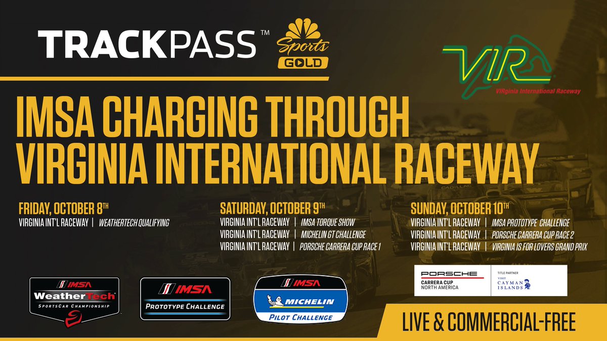 _TrackPass's tweet photo. .@IMSA at @RacingVirginia is going LIVE on #Trackpass for Weathertech Qualifying at 4:30PM ET https://t.co/plZ9NFa5iP
