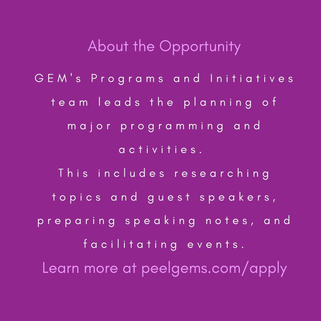 Do you love planning and facilitating events? Join our Programs &amp; Initiatives team! peelgems.com/apply
