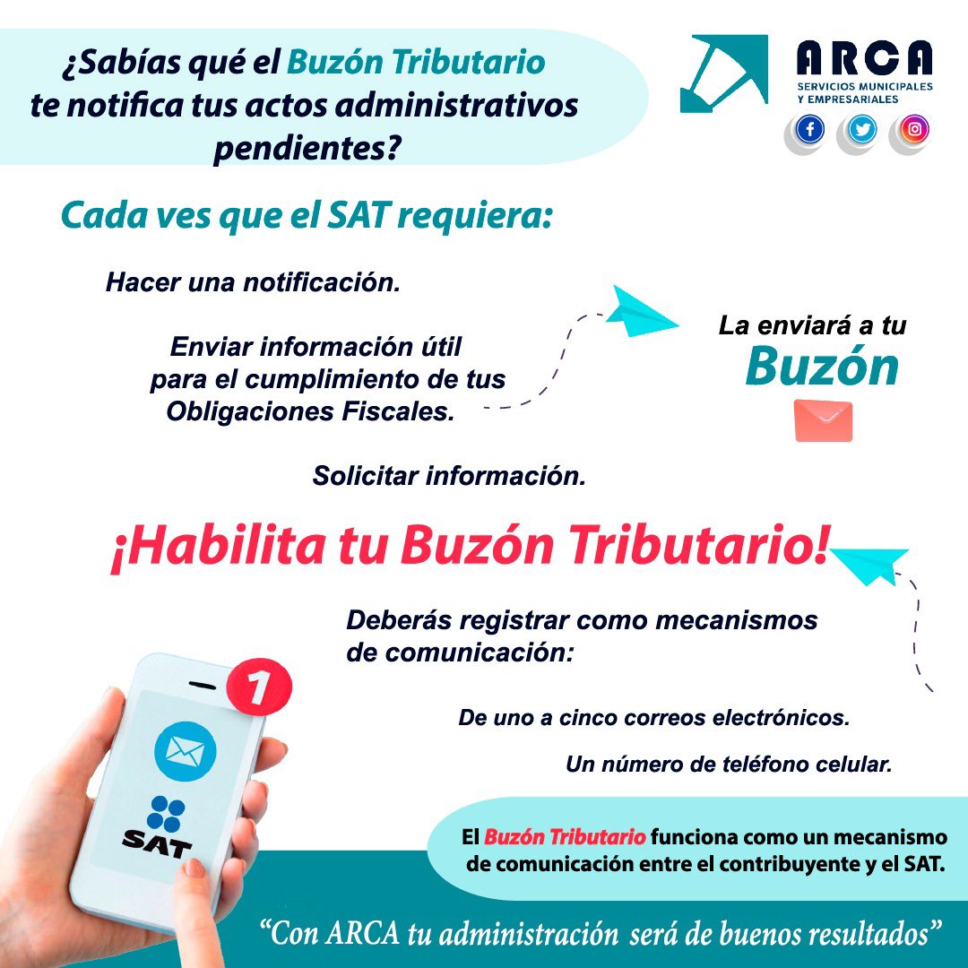 colectivo_ARCA's tweet photo. #BuzónTributario|
👉🏻 Funciona como un mecanismo de comunicación entre el contribuyente y el SAT. 

𝘊𝘰𝘯 𝘈𝘙𝘊𝘈 𝘵𝘶 𝘢𝘥𝘮𝘪𝘯𝘪𝘴𝘵𝘳𝘢𝘤𝘪ó𝘯 𝘴𝘦𝘳á 𝘥𝘦 𝘣𝘶𝘦𝘯𝘰𝘴 𝘳𝘦𝘴𝘶𝘭𝘵𝘢𝘥𝘰𝘴
Comunícate con los expertos: 
📲 9513075117
#colectivoespecialistaarca https://t.co/jAKsEkpSZM