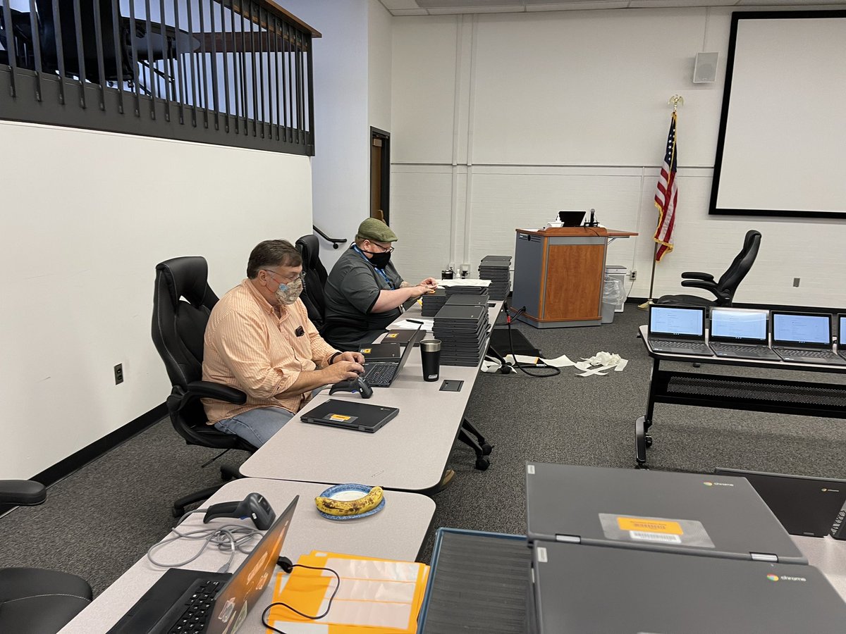 DougWickham's tweet photo. Teamwork makes the dream work @MCPSTechnology! Chromebooks to unbox, enroll, label, and deliver for our @mcps_va first, second, &amp; third grade students thanks to ECF.  @FCC #Techsauce https://t.co/9wvrdINDrY
