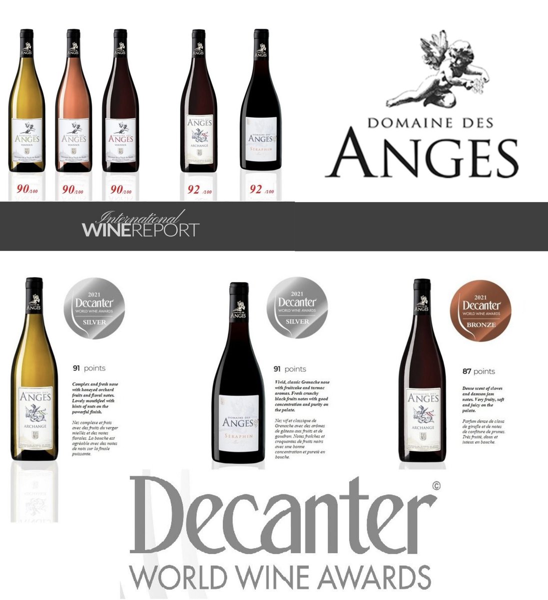 Great marks recently achieved by the Domaine des Anges on the international scene (UK &amp; USA). 
We wanted to share them with you.🍷
De jolies notes obtenues récemment par le Domaine des Anges sur la scène internationale (UK &amp; USA).
On voulait vous en faire profiter.🍷