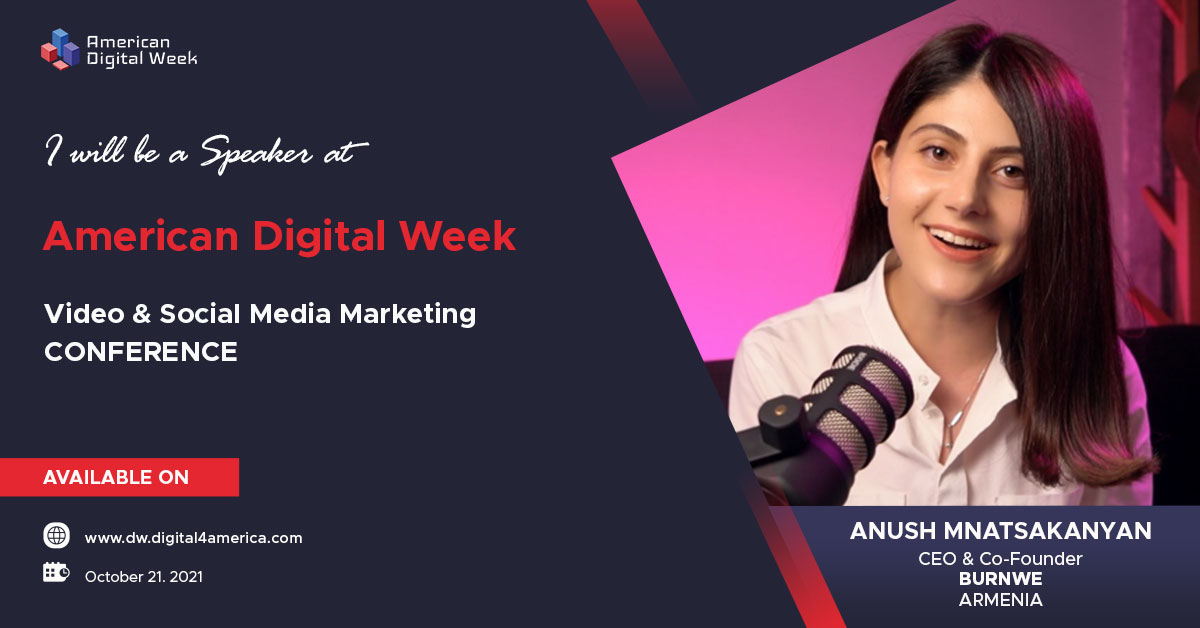 BurnweOfficial's tweet photo. Join our CEO @anushfromburnwe and other professionals at the "Video and Social Media Marketing" virtual conference, part of American Digital Week. 
On the 21st of October, she will talk about "From Startup To Unicorn | A Video Marketing Journey".
More 👉 - https://t.co/thCP6fJ1y4 https://t.co/SW4m0k5t6E