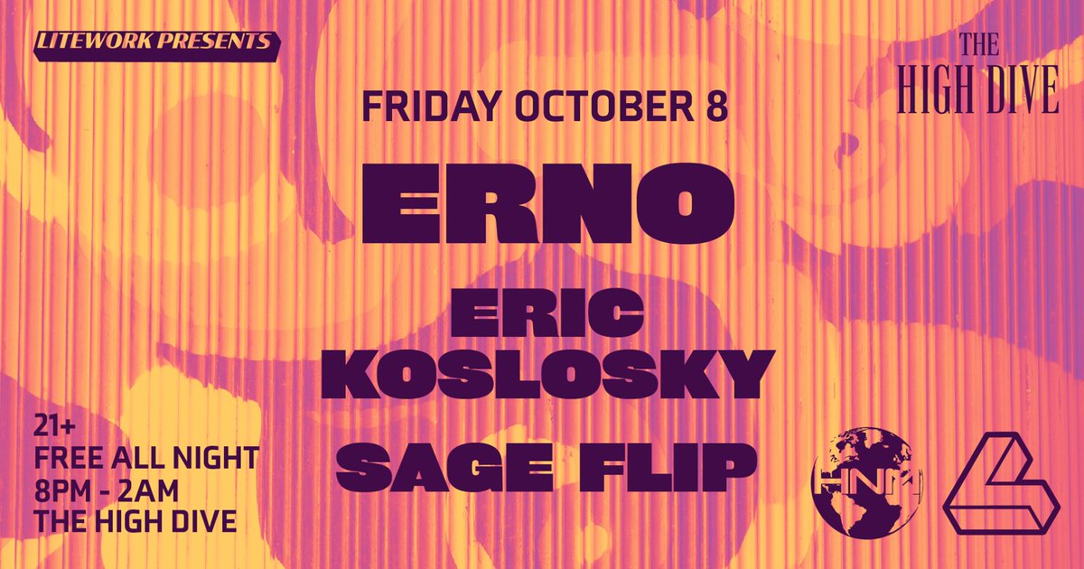 Did you know tonight’s show will be streamed live as well on <a href="/Twitch/">Twitch</a> (house nation music)

See <a href="/ernotheinferno/">ERNO</a> tonight at the High Dive!

Opening will be Eric Koslosky and Sage Flip@of <a href="/LiteWorkDET/">LiteWork Detroit</a> 

Doors at 8!