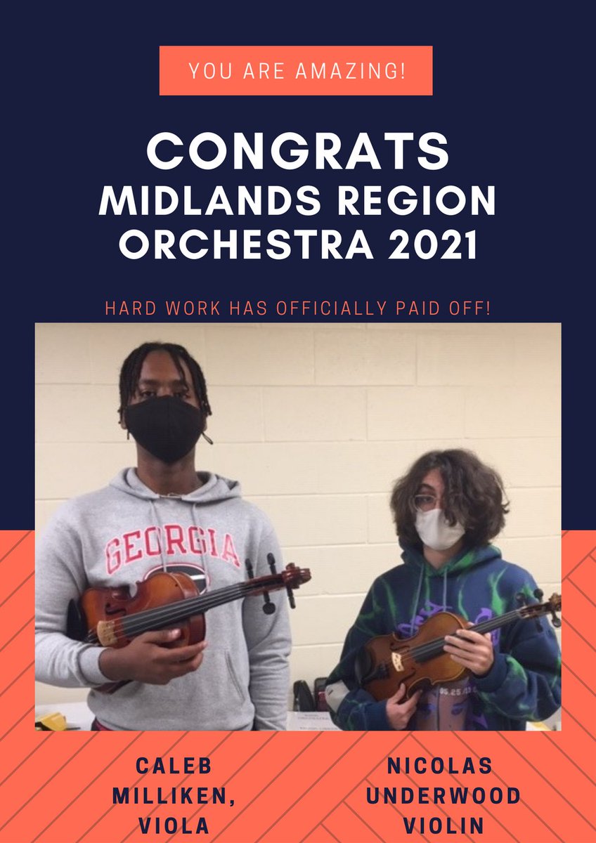 Help me Congratulate our own RVHS Orchestra students, Caleb Milliken and Nicolas Underwood for making the 2021 Midlands Region Orchestra.
