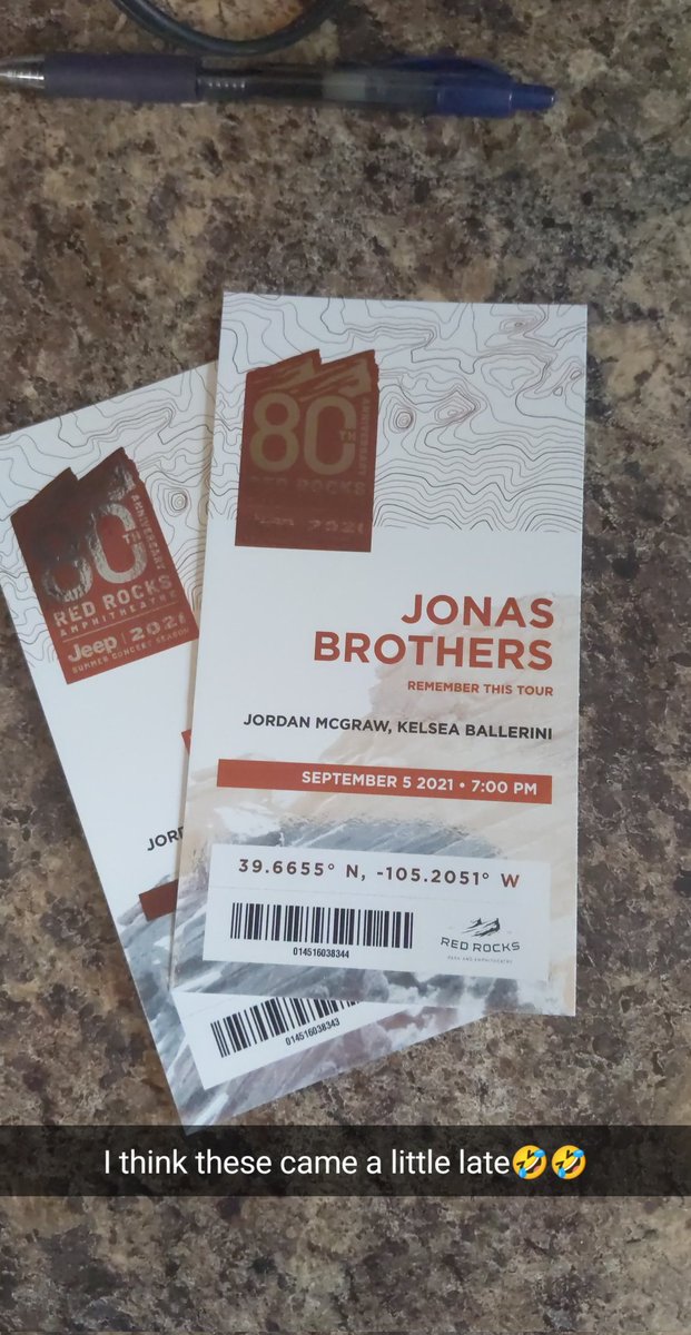JordanMFHansen's tweet photo. I would say these came a little late....@RedRocksCO @jonasbrothers @KelseaBallerini https://t.co/uoZMTN4nX1