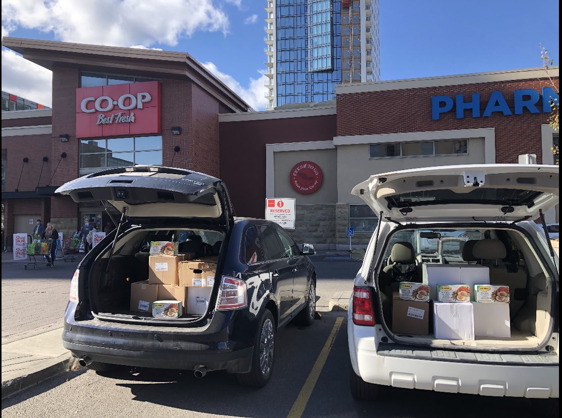 Two trunk loads of donated turkeys and roasts from an angel donor facilitated by ⁦@CalgaryCoop⁩. Feeding over 80 families this Thanksgiving. From our amazing trustees, to donors, to our school staff - you fill our bellies and hearts with gratitude! #HappyThanksgiving.