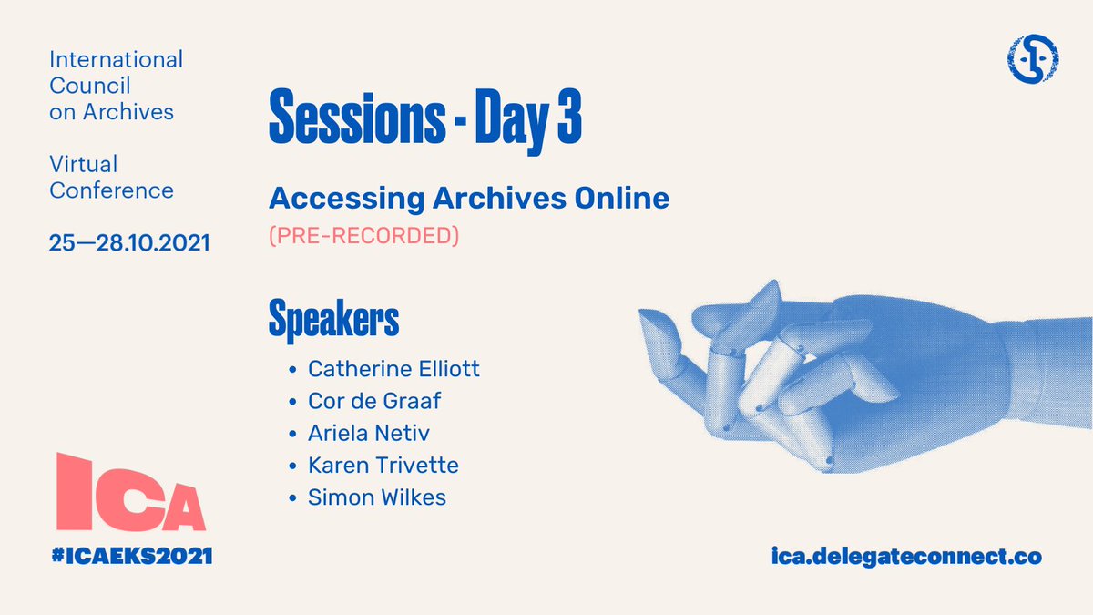 ICArchiv's tweet photo. Discover the sessions of #ICAEKS2021
 
Day 3 - Accessing Archives Online

On October 27 at 13:00 CET, come hear from  @catherinemac, Cor de Graaf, Ariela Netiv, @kjtrivette and Simon Wilkes. Chaired by Johanna Smith.

Register >>> https://t.co/HksRkecfZt https://t.co/jIvNxoEGSm