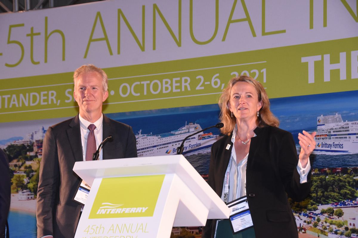 InterferryOrg's tweet photo. David Gudgel of @FRSClipper and Patty Rubstello of @WSFerries are officially introduced as Interferry co-Presidents for the next year and they invite delegates to @CityofSeattle for #Interferry46 in 2022.
#interferry45 #interferryconference #ferries #ferry https://t.co/vAM9Ld3C8z