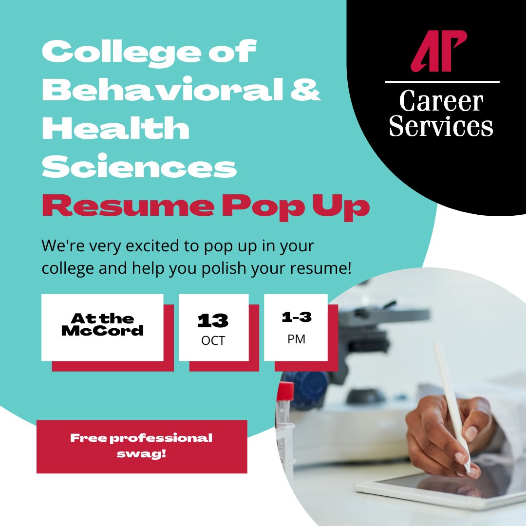 APSUJobs4Govs's tweet photo. 📅 College of Behavioral and Health Sciences majors: Join us in the McCord Lobby next Wednesday for an on the spot resume review and to snag some free professional swag.  
#jobs4govs #CareerReadiness #AustinPeay  #LETSGOPEAY https://t.co/YQ13RvSAko