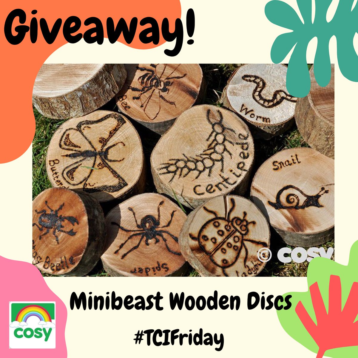 Thank Cosy it’s Friday!

For our Friday giveaway, this week you could be in with a chance of winning a set of our wooden minibeast discs. 

You need to…
🌈 Follow
🌈 RT
🌈 Tag some friends 

Giveaway closes at 11:59pm Sunday. Open to U.K. only. 

Good luck!

#TCIFriday