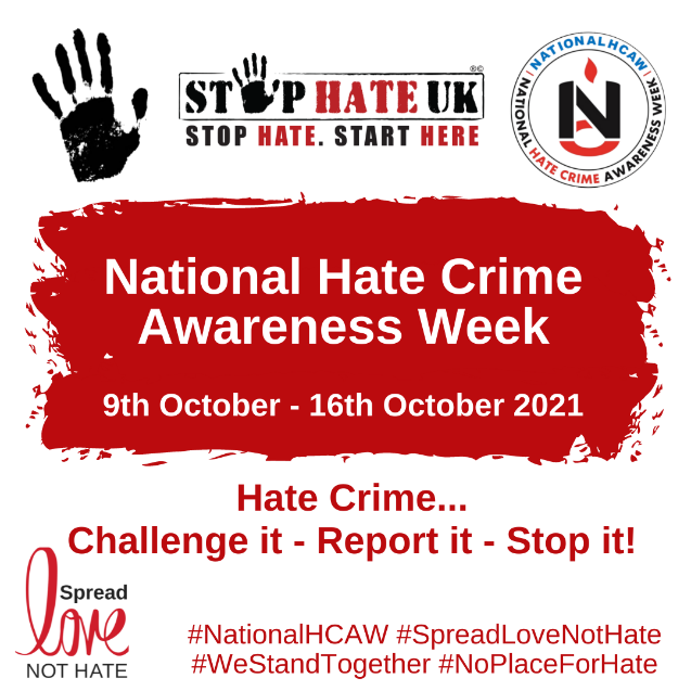 It’s the 10th annual National Hate Crime Awareness Week, 9th-16th October 2021
<a href="/NottmCityTS/">Trading Standards</a> will be sharing information about how to report or get support if you have witnessed or been a victim of a Hate Crime #NoPlaceForHate #SafePlaceForAll.
 <a href="/NottsVictimCARE/">Notts Victim CARE</a>