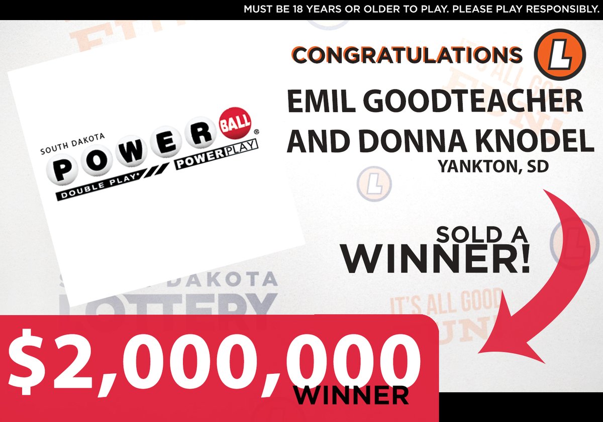 Congratulations Emil Goodteacher and Donna Knodel! This $2,000,000 ticket was from purchased Hy-Vee Food Store in Yankton.
Read about our newest winners here: https://t.co/nqgqYip3Mm
#SouthDakota #Powerball https://t.co/xwLep8OA4W