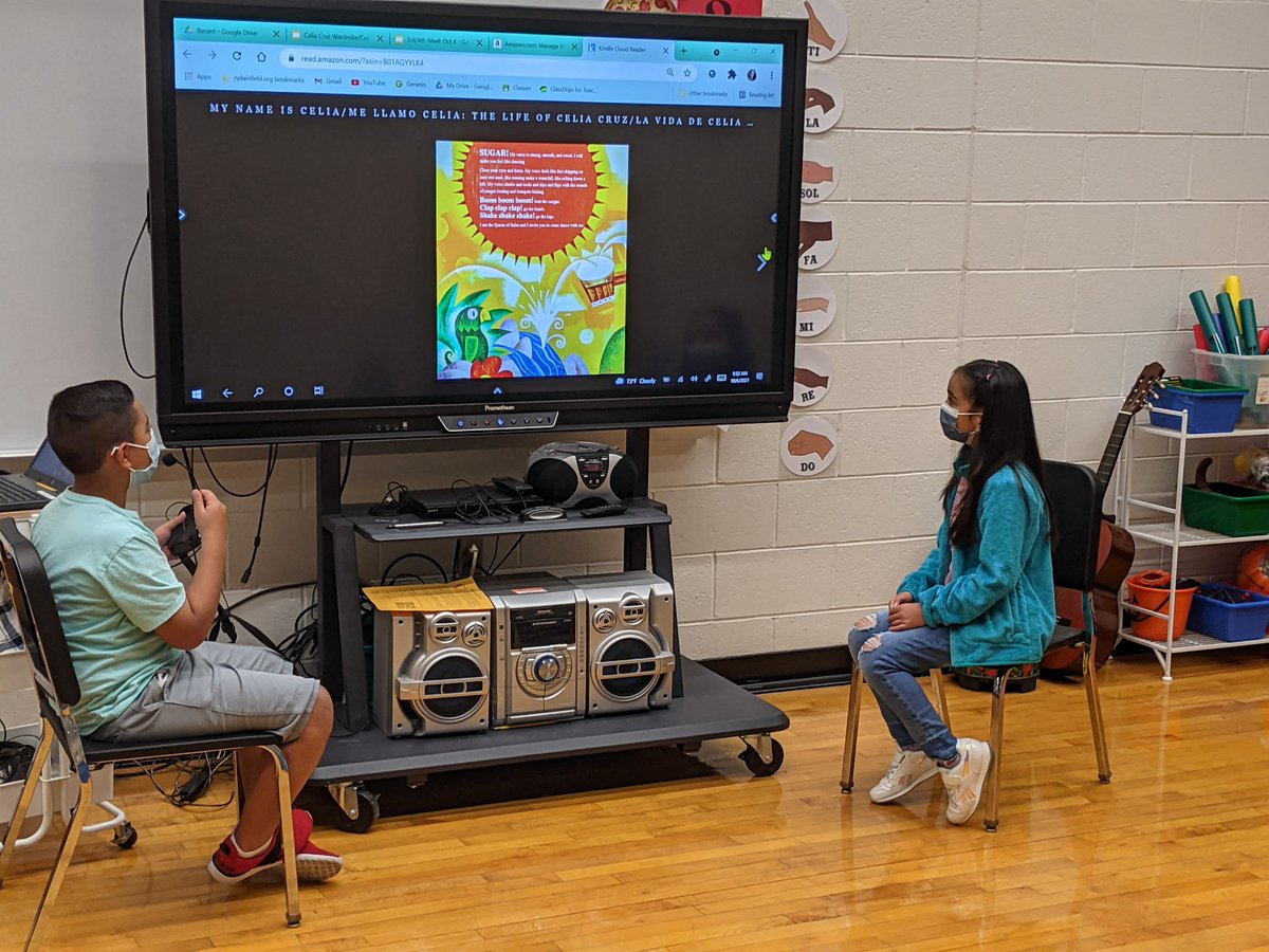MickiStukane's tweet photo. 4thGr Dual Language Ss taking turns using their English&amp;Spanish reading skills  to read a bilingual 📖 on Celia Cruz for #HHM Come back next week to see videos of salsa dancing to Celia's 🎵 @NPSD_WestEnd #musiceducation #musiced https://t.co/6Gp6JxEEHH