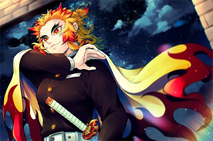 もった🍠さんがTwitterに投稿した煉獄杏寿郎(鬼滅の刃)のイラスト。