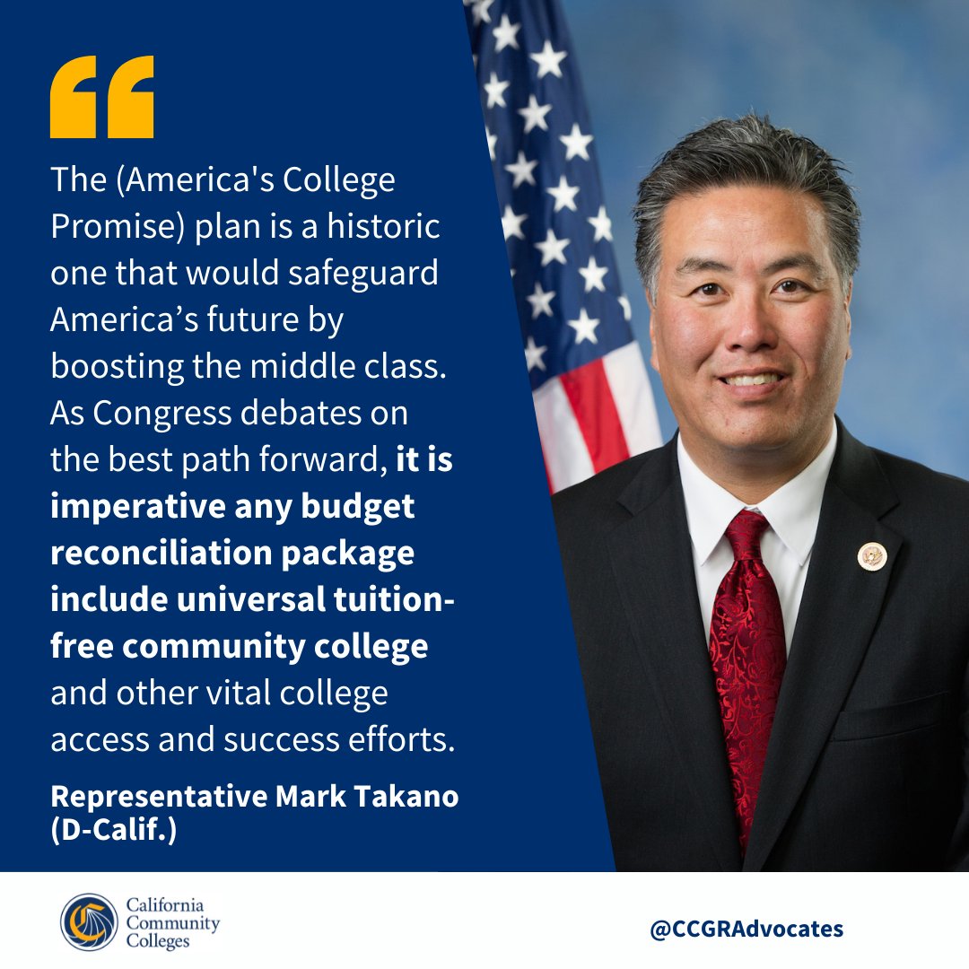 We are thankful for @RepMarkTakano for his continued support of #communitycolleges, the backbone of higher edu. His support for #AmericasCollegePromise means that millions of @CalCommColleges students have a better shot at achieving their dreams #freecommunitycollege