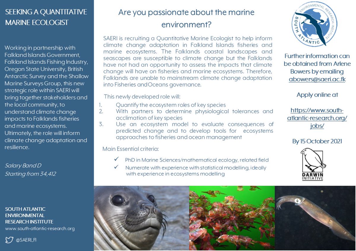 SAERI (@saeri_fi) on Twitter photo !Only 7 days to go! Want to work in the wonderful Falkland Islands? Passionate about climate change reseach? Apply for a fabulous marine science job with <a href="/SAERI_FI/">SAERI</a> in partnership with <a href="/OSUCEOAS/">CEOAS - Oregon State</a>; <a href="/BAS_News/">British Antarctic Survey 🐧</a> <a href="/FalklandsinUK/">FalklandsinUK</a> <a href="/FalklandsGov/">Falkland Islands Gov</a> <a href="/shallow_marine/">SMSG</a> <a href="/FIFCA52degrees/">FIFCA</a> Circulate + RT !Only 7 days to go! Want to work in the wonderful Falkland Islands? Passionate about climate change reseach? Apply for a fabulous marine science job with <a href="/SAERI_FI/">SAERI</a> in partnership with <a href="/OSUCEOAS/">CEOAS - Oregon State</a>; <a href="/BAS_News/">British Antarctic Survey 🐧</a> <a href="/FalklandsinUK/">FalklandsinUK</a> <a href="/FalklandsGov/">Falkland Islands Gov</a> <a href="/shallow_marine/">SMSG</a> <a href="/FIFCA52degrees/">FIFCA</a> Circulate + RT