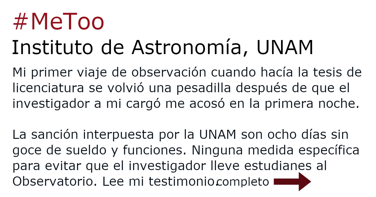 uranustopos's tweet photo. #MeToo #Astronomía A las estudiantes no les dejan otra salida que cuidarse solas y para eso deben saber de quién cuidarse.
@iaunam Mi testimonio en un 🧵 https://t.co/NJL4fQRICK