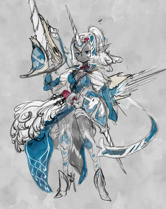 3 steps of this Unicorn Huntress
Design -> pose sketches -> Final
Have a great week-end ! 