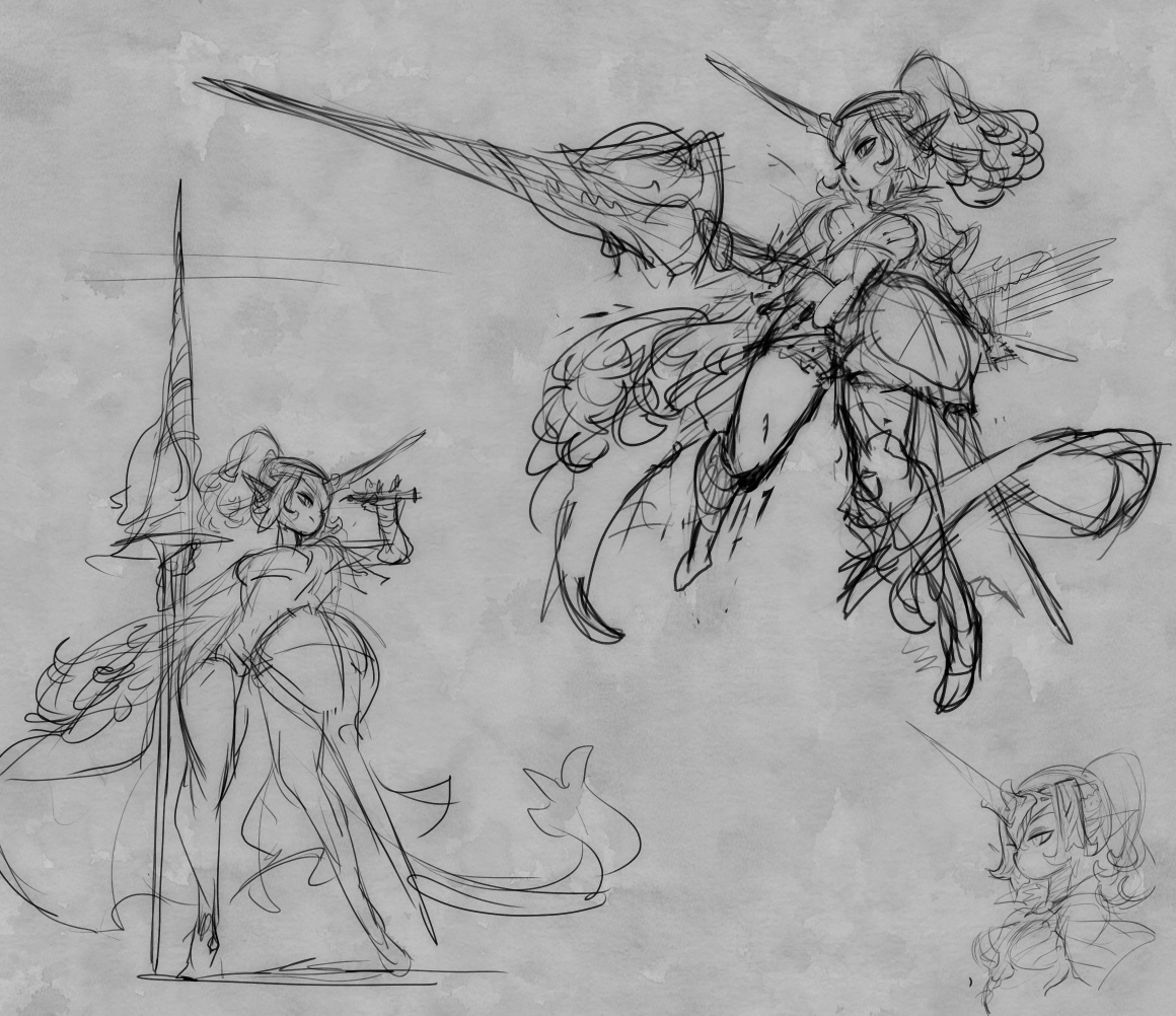 3 steps of this Unicorn Huntress
Design -> pose sketches -> Final
Have a great week-end !