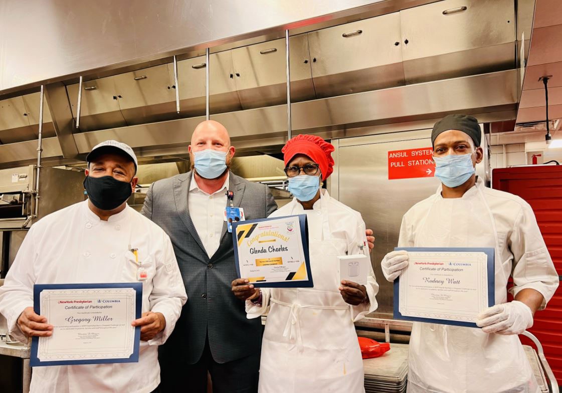 nyphospital's tweet photo. In honor of #HealthCareFoodServiceWeek, our #NYP/@ColumbiaMed Food &amp; Nutrition teams came to the epic finale of their own version of @FoodNetwork’s #Chopped. Join us in applauding our #HealthCareFoodService heroes for everything they do for our patients. You are all champions! 🏆 https://t.co/RVFKvRquiu