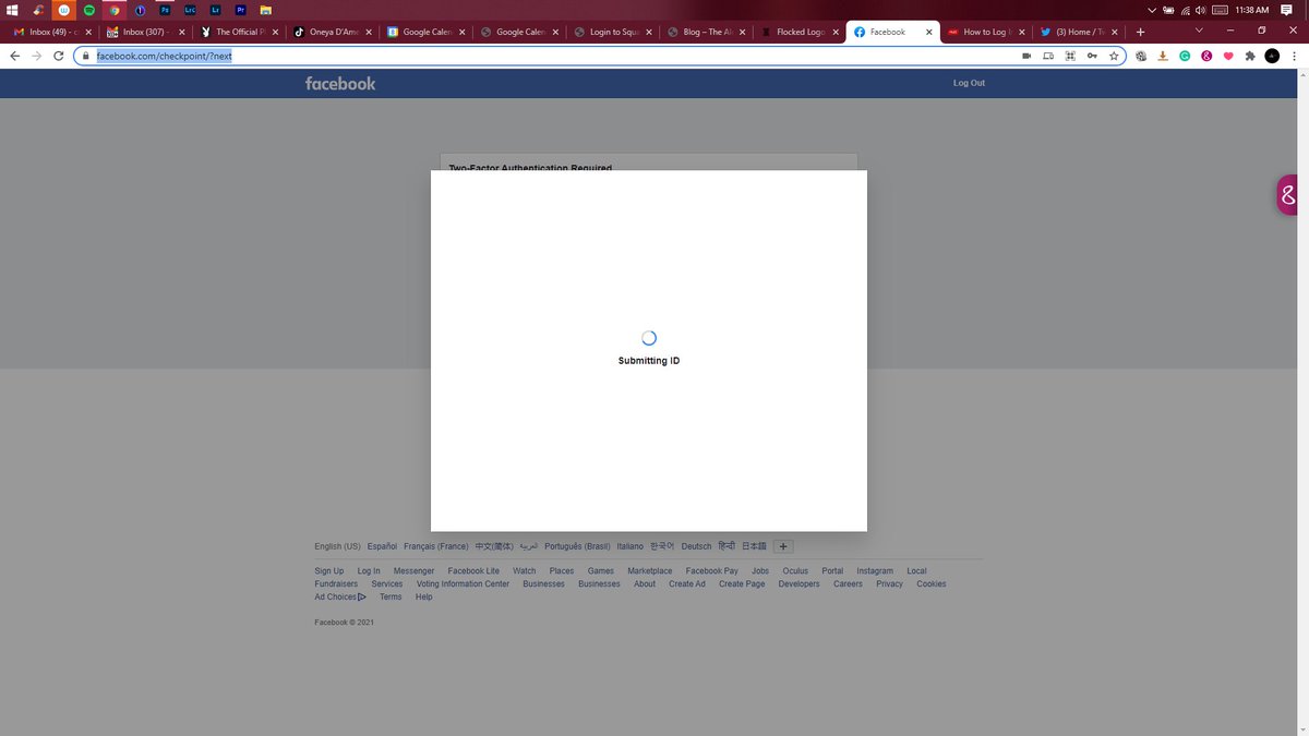 TheAlexHudson_'s tweet photo. @Facebook I go to authenticate in a different way and the servers never ping back with confirmation of the documents I submit over. I would assume that this would be the last step, however, the site just hangs and says: submitting ID. I've been on this page for hours. https://t.co/5gscaetH0l