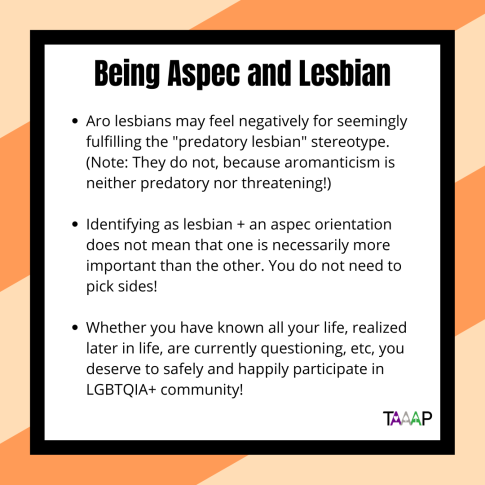 TAAAP_org's tweet photo. Happy #InternationalLesbianDay! To all the #aro, #ace, and #aroace lesbians, we see you and we hope you're having a great day!

Thanks to those who reached out and shared their experiences being #aspec lesbians with us - we know there is more to say, and we hope you add it here. https://t.co/ACbqJPNzt6