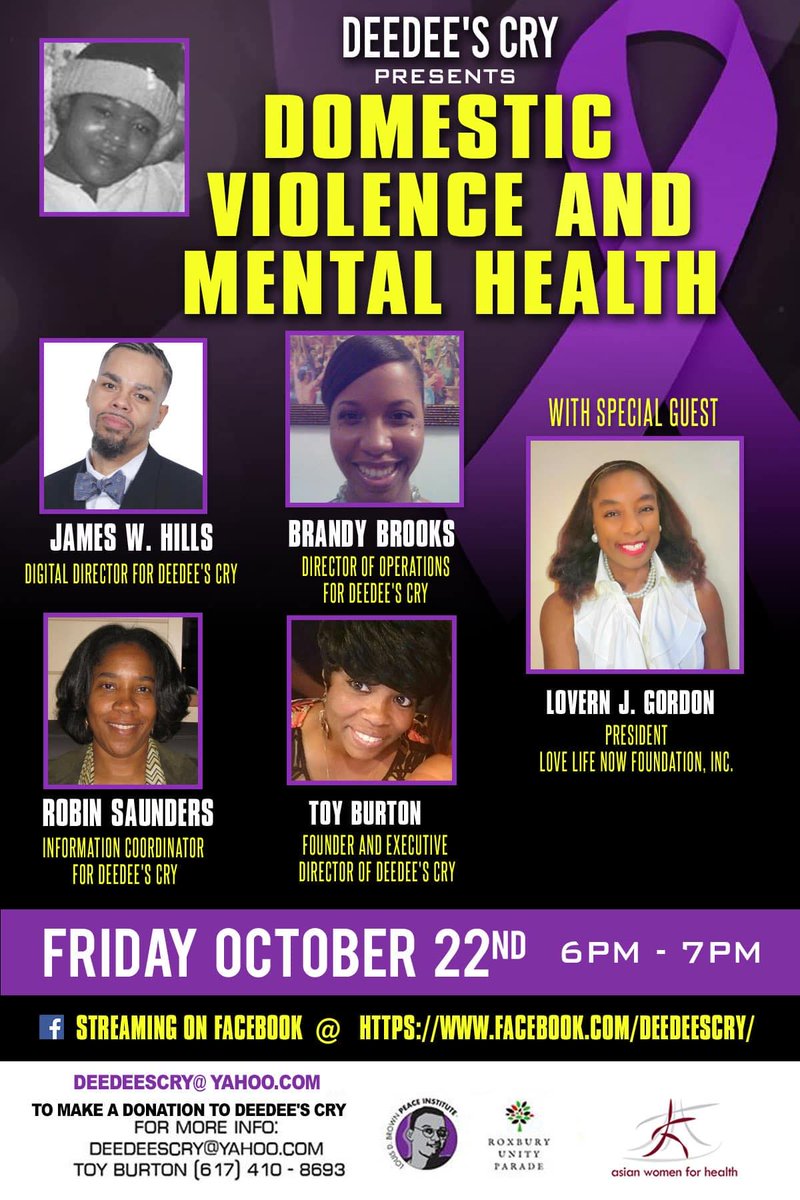 October is Domestic Violence Awareness Month. Join DeeDee's Cry for this conversation about domestic violence with Lovern Gordon. Lovern J. Gordon is the Founder and President of Love Life Now Foundation, Inc. (LLN) Thank you to @AWforHealth for being a sponsor.