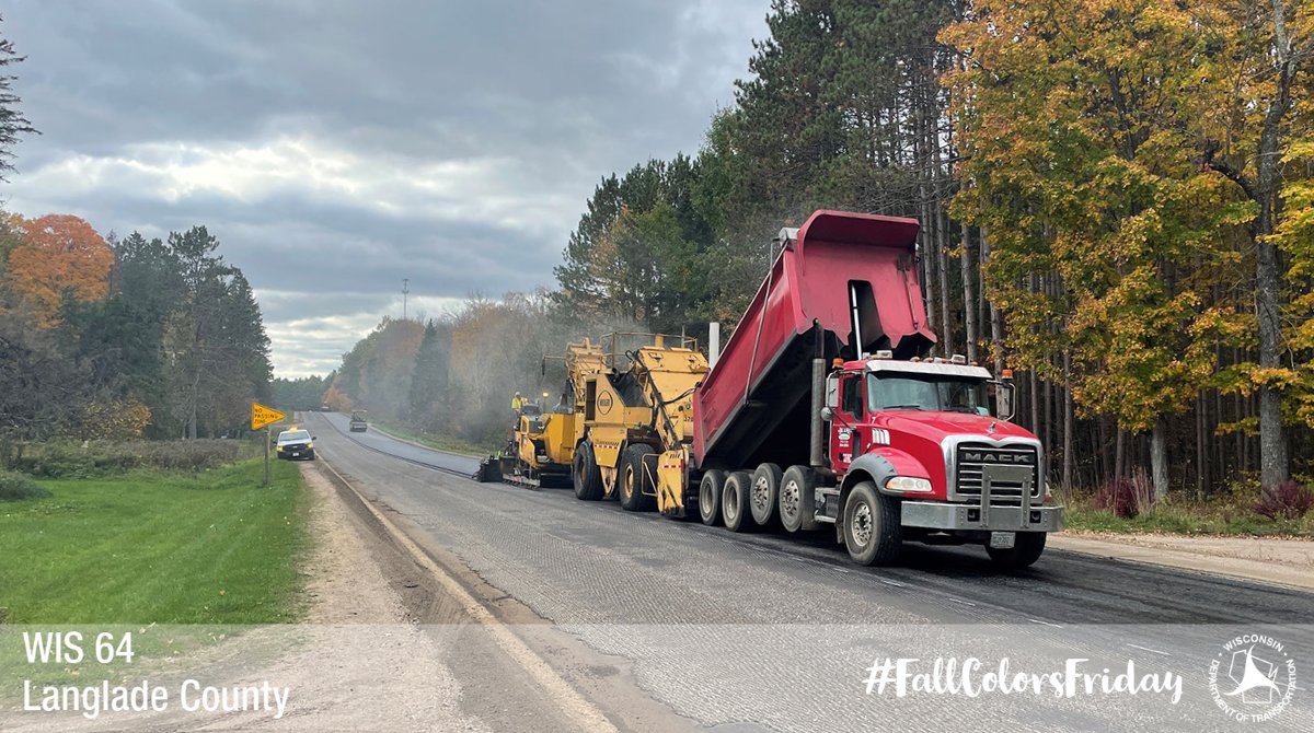 WisDOTnorthcent's tweet photo. Pavement removal and replacement continues next week on WIS 64 in Langlade County. Motorists will encounter flagging operations as crews work from Heise Road to the Oconto County line. #FallColorsFriday #NCRFallColors ππ¦Ί https://t.co/RcGpsIVGSz