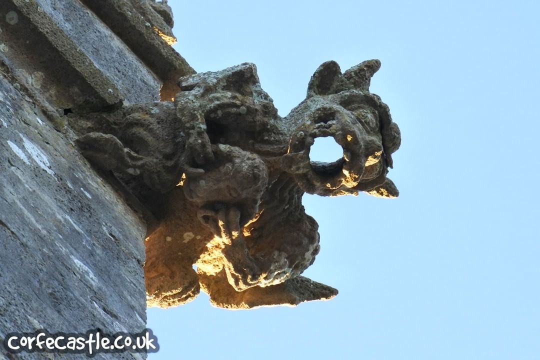 CorfeCastleUK's tweet photo. When you visit St Edward's Church, Corfe Castle, don't forget to look up — there are four gargoyles acting as waterspouts (no longer used) and four grotesques surrounding the tower.
#corfecastle #stedwards #church #stedwardschurch #dorset #isleofpurbeck #gargoyles https://t.co/E943FwWxHQ