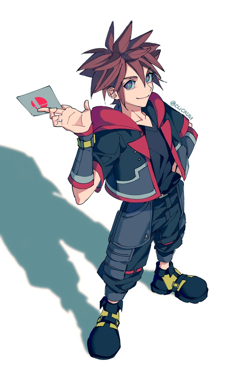 sora (kingdom hearts) 1boy male focus spiked hair brown hair solo smile hood  illustration images