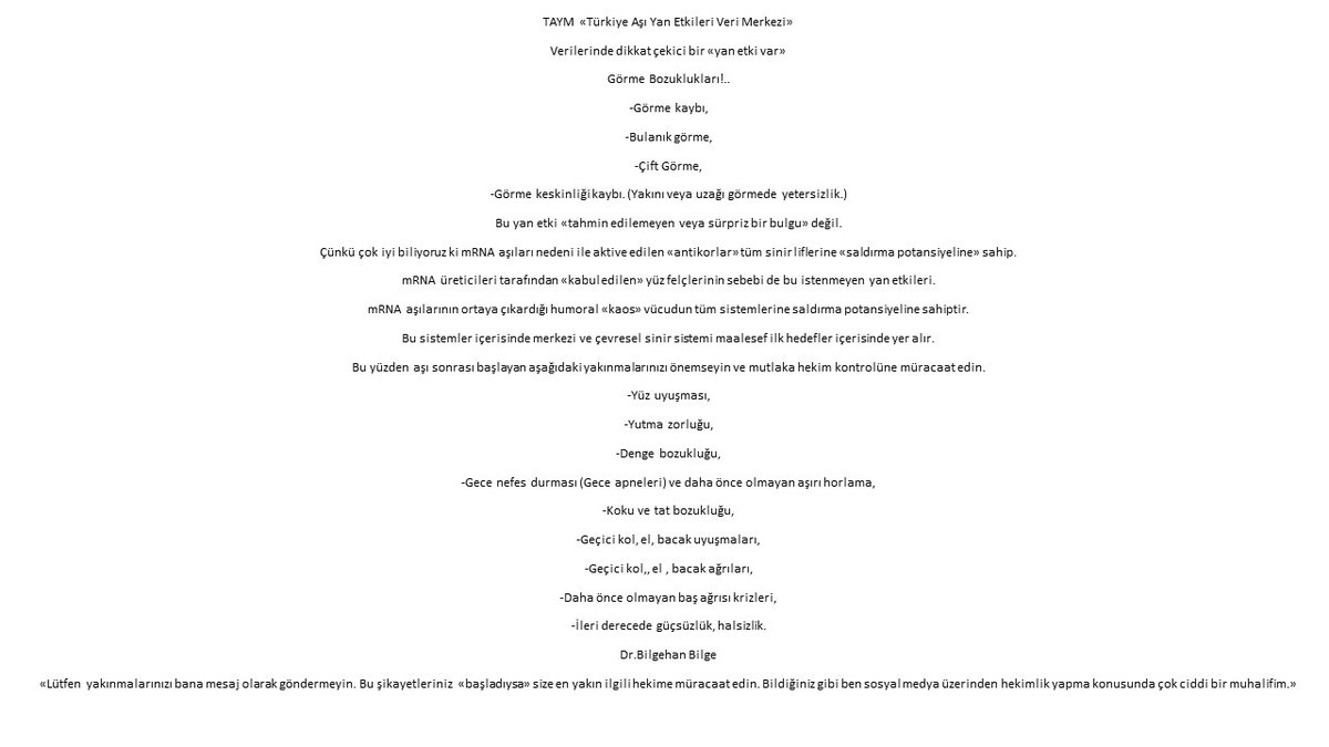 Yaklaşık bir yıldır "lütfen bu korona aşılarını olmayın" diye adeta yalvardık. Ama şimdi zaman o zaman değil.
Aşı oldunuz, olmadınız. Konumuz o değil. Aşı sonrası yan etkiler ile ilgili "farkındalık" oluşturun benim için yeter.🙏🙏🙏