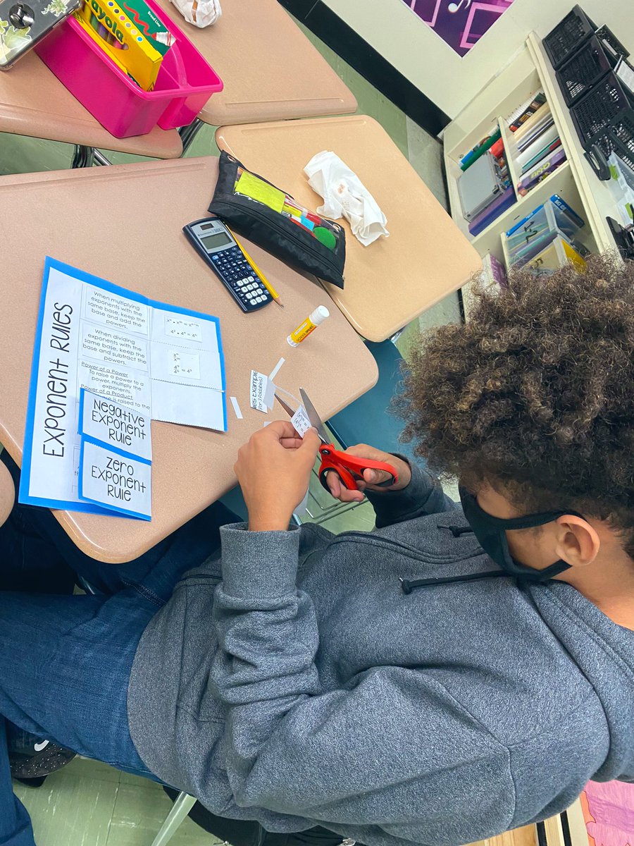 ms_pellicciotti's tweet photo. Today each student made a foldable for the Laws of Exponents with definitions and examples! These are a great reference for students to use as they work through problems😁 #iteachmath #lawsofexponents #foldable #pemberton #hfms #participation #classroomengagement https://t.co/1joxwKYuN3
